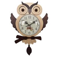 CunTo Owl Wall Clock, Children's Room Owl Pendulum Clock, Wooden Owl Wall Decor, for Bedroom Li