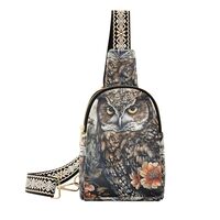 Vintage Owl Painting Print Women Sling Bag with Adjustable Strap Zipper Closure, PU Leather Water Re