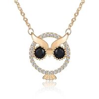 MOLAYES Owl Necklace Cute Mini Round Owl Pendant Rose Gold Cubic Zirconia Animal Pendant Jewelry Gif