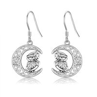 POPLYKE 925 Sterling Silver Celtic Cat/Fox/Moon Owl Earrings, Cute Animal Earrings, Gift for Women (