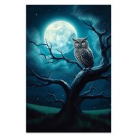 COTAIL Unframed Canvas Wall Art For Bedroom Office Wall Decor, 18x12in Owl Moon Night Wall Decoratio