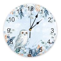 zzsunfeel Wall Clock Silent Non-Ticking Home Decor, Blue Owl Poinsettia Flower Eucalyptus Leaves Chr