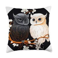 Yin Yang Owls Black & White Throw Pillow