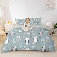 Erosebridal Grey Owl Duvet Cover Full Kawaii Bird Bedding Set, White Butterfly Bed Set Orange Floral