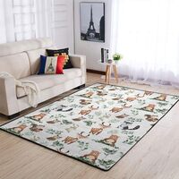 Baby Woodland Animals Green Leaves Area Rugs Bear Deer Owl Bunny Raccoon Squirrel Boho Leaf Throw Ma