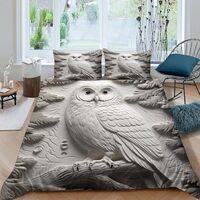 JALYKA Bedding Set Owl Duvet Cover 3D Print Animal Theme Comforter Cover Set 3 Piece with Pillowcase
