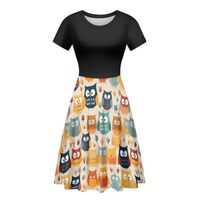 GLUDEAR Women's Summer Casual Unique 3D Print Short Sleeve Flared A-Line Skater Dress,Cartoon O
