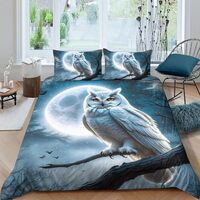 EVMILA White Owl Comforter Covers for Boys Girls 3D Print Moon Duvet Cover Quilt Cover with Pillow C