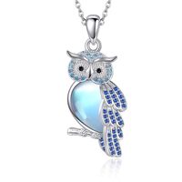 YFN Owl Gifts Necklace 925 Sterling Silver Owl Moonstone Pendant Necklace Owl Jewelry for Women Girl
