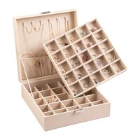 Frebeauty Earring Organizer Classic Jewelry Box 50 Slots Double Layer Jewelry Storage Case with 6 Ne