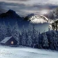 FlashPhoenix Quality Sewing Fabric – Call of The Wild Winter Woods Cabin Owl Panel 27" x
