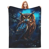 amepay Cute Owl Blanket for Adults Kids Gifts for Owl Lovers Blue Flannel Throw Blankets Soft Comfy 