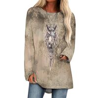 MARSVOVO Sweatshirt for Women Owl Grey Spring Crewneck Long Sleeve Essentials Pullover Casual Vacati