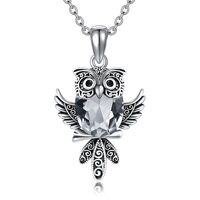 URONE Owl Necklace For Women 925 Sterling Silver Owl Pendant Neckalce Crystal Owl Jewelry Gifts