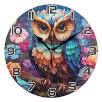 UMIRIKO Clock Cute Owl Colorful Flower Wall Clock Bathroom Silent Non Ticking Home Office School Dec