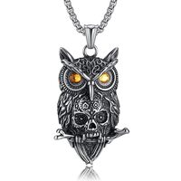 MOYOZZ Mens Womens Viking Gothic Luck Bird Owl Skull Pendant - Gold Ghost Grim Reaper Hiphop Stainle