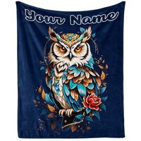 Homieblanket Custom Owl Blanket with Name for Boys Girls, Personalized Cute Owl Themed Design Printe
