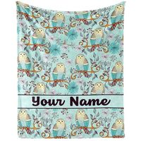 Homieblanket Custom Owl Blanket with Name for Women Men, Personalized Cute Owl Themed Design Printed