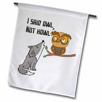 3dRose Cute funny Owl Saying Not Howl to Wolf Pun Cartoon - Flags (fl-383187-2)