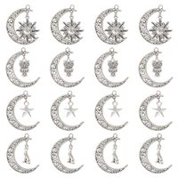 KISSITTY 20pcs Tibetan Style Moon Charms Hollow Metal Charms with Sun Star Owl Car Shape Dangles Ant