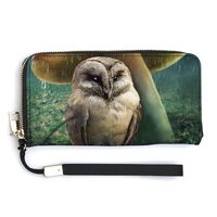 Little Owl and Mushroom Print RFID Blocking Wallet Slim Clutch Wristlet Travel Long Purse for Women 