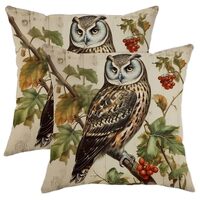 Cabin Throw Pillow Cover owl Animal Vintage Tree Leaf Bird Brown Velvet Decorative Pack of 2 Kid Zip