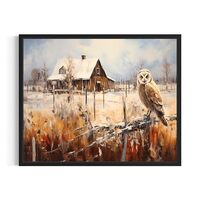 Owl And Barn Poster Art Print, Artic Animals Wall Art Picture Painting Decor for Bedroom, Bathroom, 