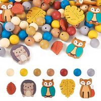 Boutigem 69Pcs Fall Silicone Beads Cute Cartoon Forest Animal Fox Owl Hedgehog Leaf Focal Character 