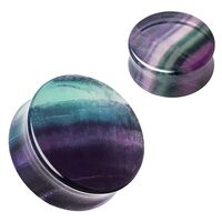 Pierced Owl Natural Rainbow Fluorite Stone Double Flared Plugs, Sold as a Pair (25mm (1"))
