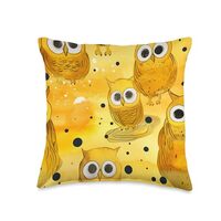 Moonlight Yellow Pattern Cute Owl Lover Throw Pillow