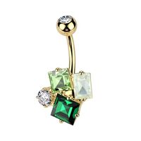 Pierced Owl 14GA 316L Stainless Steel Green CZ Crystal Cluster Belly Button Ring (Gold Tone)