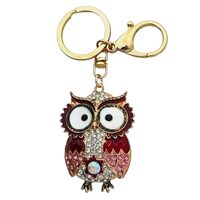 Evenchae Wise Owl Keychain, Inlaid with Rhinestones, Drawstring Bag - 4.75 in Long (Pink)