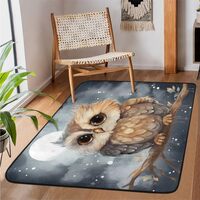 Night Owl Rug Area Rug, Floor Cover Mat Owl Carpet, Non-Slip Washable Throw Rug for Living Room Bedr