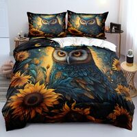 CCoutueChen Vintage Owls Sunflowers Duvet Cover Set Queen Size Amber Birds Floral Bedding Romantic O