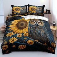 CCoutueChen Vintage Owls Sunflowers Duvet Cover Twin Size Amber Birds Floral Bedding Set Romantic Ow