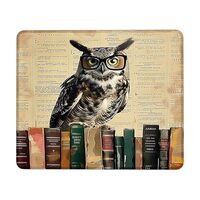 Library Mouse Pad Mat Books Retro Country Owl Animal Old Glasses Funny Brown Rubber Non-Slip Waterpr