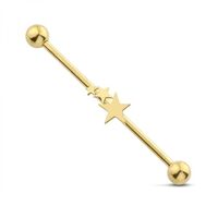 Pierced Owl 14GA 316L Stainless Steel Triple Star Industrial Barbell (Gold Tone)