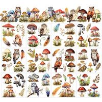 AHANDMAKER 12 Sheets Owl Rub on Transfer Owl & Mushroom Rub on Transfer Stickers Spring Summer R