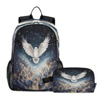 AEZODI White Owl Backpack for Kids Lightweight Travel Schoolbags with Lunch Box Set, A01E23037