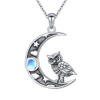 JZMSJF S925 Sterling Silver Owl Cat Panda Moon Pendant Necklace I love You To The Moon and Back Owl 