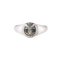 COPPERTIST.WU Slim Owl Ring Chrysoprase Eyes 925 Sterling Silver&24k Gold Retro Bird Rings Jewel