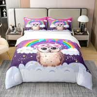 Erosebridal Rainbow 100% Cotton Duvet Cover Twin,Cartoon Animal Owl Bedding Set for Kids Girls,Glitt