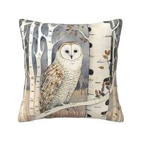 Watercolor Forest Birch Trees Animal Owl Throw Pillow Cover 18 X 18 Inch Cushion Decorative Gift Squ