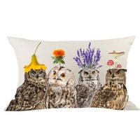 Aceroece Brown Owl Flowers Lavender Mushroom Animal Lover Lumbar Pillowcase Cotton Linen Throw Pillo
