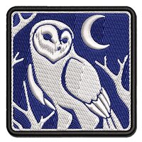 Barn Owl Standing in The Night Multi-Color Embroidered Iron-On Patch Applique - Medium 3.0 Inch