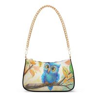 Shoulder Bags for Women Cute Blue Owl Hobo Tote Handbag Small Clutch Purse with Zipper Closure