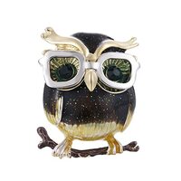 Women And Men Retro Personality Owl Wearing Glasses Brooch With Clasp Gifts For Christmas White Attr