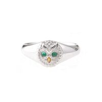 COPPERTIST.WU Custom Slim Owl Ring Chrysoprase Eyes 925 Sterling Silver&24k Gold Retro Bird Coup