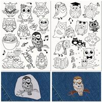 CRASPIRE 2 Sheets Cartoon Owl Music Water Soluble Embroidery Stabilizers Patterns Hand Sewing Stick 