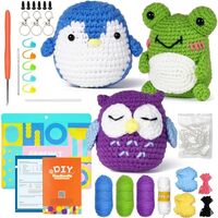 VANEME Crochet Kit for Beginners, 3 Pattern Animals-Owl, Penguin, Frog, Knitting Kit for Adult Kids 
